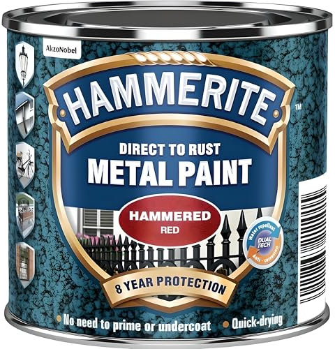 AMK® Hammerite Metal Paint Hammered Red 250ml Direct To Rust Quick Drying No Primer Or Undercoat Needed Single Coat