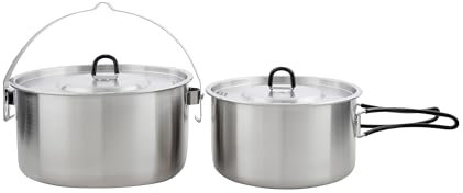 Tatonka Kettle Set II - Outdoor-Kochtopf aus Edelstahl mit Volumenskalierung und inklusive Deckel mit Siebfunktion - 1,6 Liter und 2,5 Liter