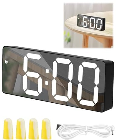 Xueniu Large Display Digital Alarm Clock Bedside with Temperature Battery Operated Silent Bedside Clock 5V Battery Powered Dual Alarms Setting Adjustable Brightness for Elderly Kids Heavy Sleepers