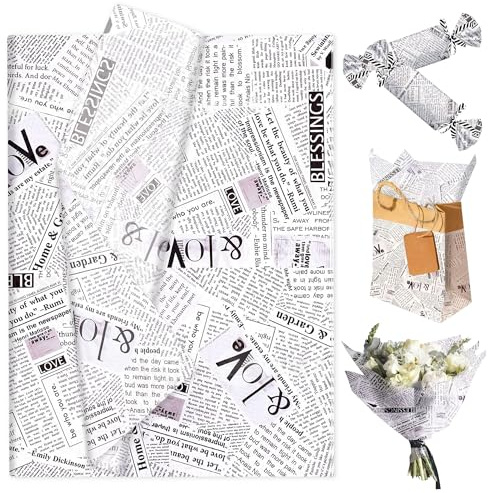 JeVenis Vintage Zeitungspapier Geschenkpapier Retro Kraftpapier Dekoration | 50 Blatt Vintage Zeitungspapier Geschenkpapier Retro Kraftpapier Magazin Kunsthandwerk Zeitungspapier für Valentinstag