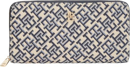 Tommy Hilfiger Damen Th Icon Lrg Za Jacquard AW0AW18796 Geldbörse mit umlaufendem Reißverschluss, Blau, Einheitsgröße