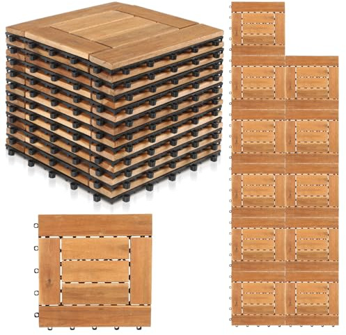 Jaxguom Holzfliesen Balkon 30x30cm, Akazienholz Terrassenfliesen 44Stück 4㎡,Terassenboden Außen(7 Latten),Klickfliesen Terrasse Mosaik für Garten Patio,Balkon Bodenbelag