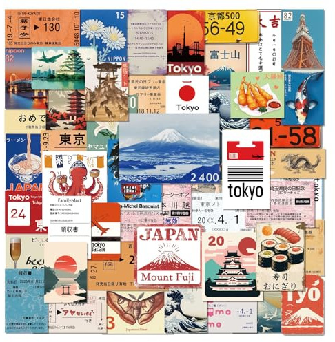 TLDBATICE 100 Stück Japanische Aufkleber, Anime & Reise Sticker Set, Tokyo Sakura Vintage Kawaii Aufkleber, Wasserdicht Vinyl Ohne Wiederholung für Laptop Koffer Handy Scrapbook