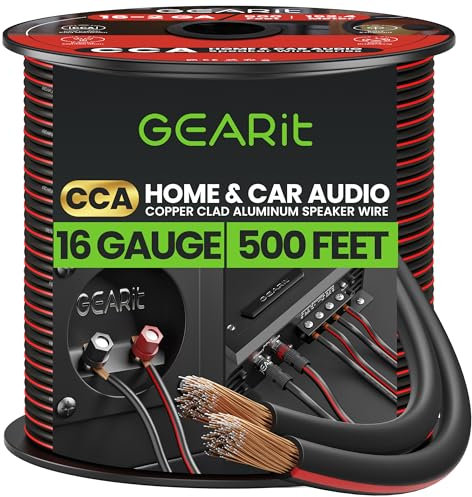 GearIT Speaker Wire Audio Cable CCA 2x1.5mm≤ (152.4 Meters - Black) Copper Clad Aluminum - Great for Hi-Fi Home Theater and Car Speakers - 16 Gauge AWG, 500 Feet