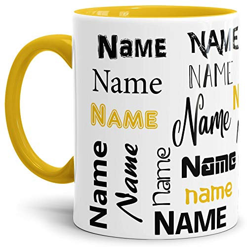 Tasse mit Name - Individuell/Personalisiert/Geschenk-Idee/Schön/Gelb