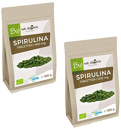 1kg (2x500g) BIO Spirulina Tabletten, 400 mg Presslinge, BIO Alge ohne Zusätze, vegan