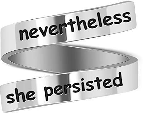 LucBuy Edelstahl Keep Eng Gravierte Inspirierende Geschenke Verstellbare Ringe Schmuck für Männer Frauen Teenager (Nevertheless She Persisted - Silber)