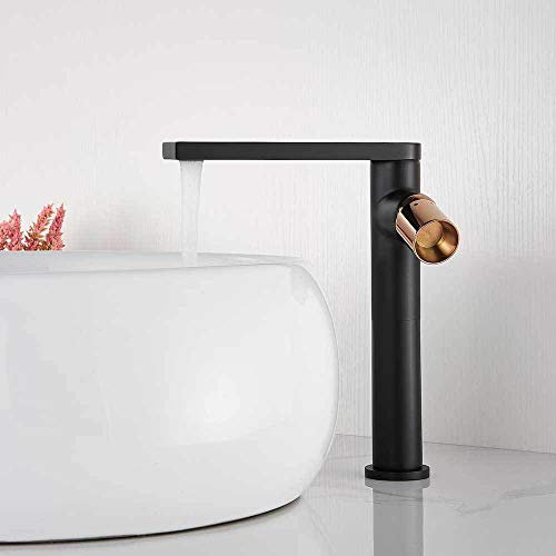 Mitigeur de lavabo Robinet de salle de bain Comptoir Robinet d'eau chaude froide Mitigeur en laiton Lavabo Lavabo Robinet Robinet de lavabo-Noir mat
