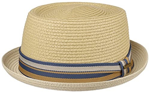 Stetson Licano Toyo Pork Pie Strohhut Herren - Aus 100% Papierstroh - Mit UV-Schutz 40 - Leichter Sommerhut - Mit Hutband & integriertem Sonnenschutz - Sommerhut Frühling/Sommer Natur S (54-55 cm)