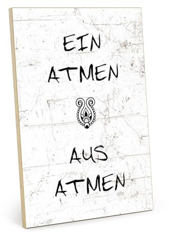 TypeStoff Holzschild mit Spruch – einatmen ausatmen – im Vintage-Look mit Zitat als Geschenk und Dekoration zum Thema Yoga Entspannung und Wellness - HS-00750