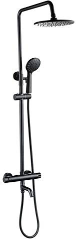 Wieoc Matte Noir Salle de Bains Robinet Douche 3 Way Thermostatique Twin Tead Set 8 Pouche Rond STYLE RAINCAKE DOUCHE DE DOUCHE