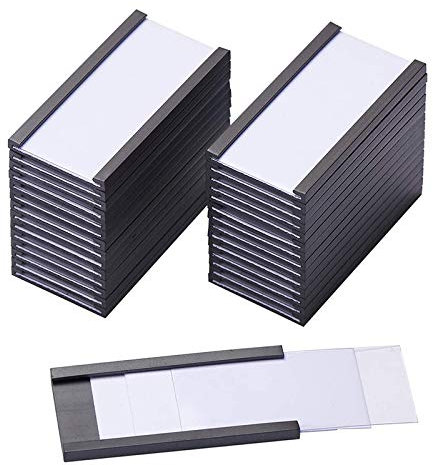 Povhhee Porte-étiquettes magnétiques 50 pièces avec support de cartes de données magnétiques avec film de protection en plastique transparent pour étagères en métal (1 X 2)