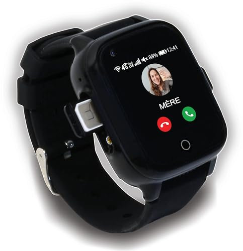 KUUS. W2 4G - Montre Connectée Enfant GPS Fille et Garçon- Traceur GPS Enfant Montre 4g avec appels vidéo, Messagerie, Alarme, Appel SOS - Fonctionne avec Les Applications iOS et Android- (Noir)