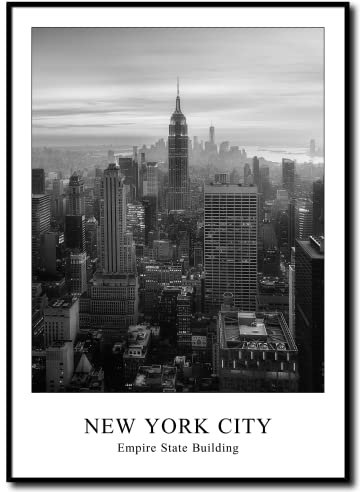 daazoo Rahmenbild Empire State Building | Wandbild mit Rahmen schwarz Hochformat | Bild New York City Skyline | Wohnzimmer Büro | schwarz weiss | 50 x 70 cm