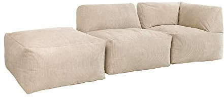 Icon Tetra Modular Sofa für Erwachsene, Beige, Flauschiger Cordstoff, 2 Sitzer Ecksofa, Bequemer Bean Bag Sofa mit Füllung, Relaxsessel, Lounge, Wohnzimmer Möbel