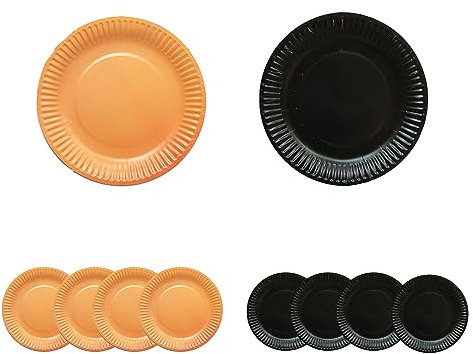 JNAWA 40 Pack Halloween Paper Plates Round Party Tableware Black Orange Paper Dessert Paper Plates Disposable Solid Color Paper Plates for Christmas Birthday Holiday Halloween DIY Painting