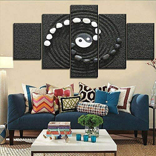 Bilder 5-Teilig Leinwandbilder Weiß Schwarz Yin Yang Moderne Dekorative Gemälde Auf Leinwand Wandbilder Für Wohndekorationen Wanddeko Rahmenlos 200 X 100 Cm Schlafzimmerbürohotelwandkunstfoto