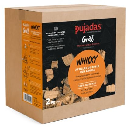 MBH Natürliche Hackschnitzel aus Eichenholz mit Whisky-Aroma, Box mit 2 kg, ideal für Fleisch, Fisch und Gemüse, Räuchergrill