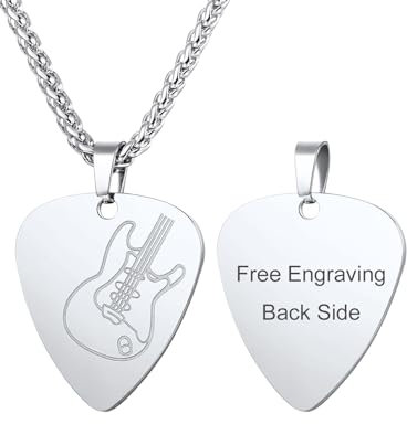 U7 Herren Plektrum Kette Gravur Text Edelstahl Gitarre Deko Plektron Anhänger Halskette Musik Pendant Necklace Kettenanhänger Hip Hop Rock Personalisiert Modeschmuck für Geburtstag Jahrestag