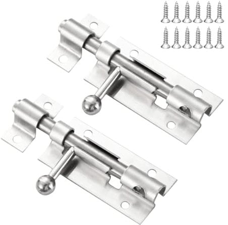 2 PCS Door Lock Bolts,3 inch(75mm) 201 Stainless Steel Door Latch Slide Bolt Locks,Rustproof Slide Locks Door Locks with Screws for Bathroom Bedroom Toilets Yard Garden(Silver)