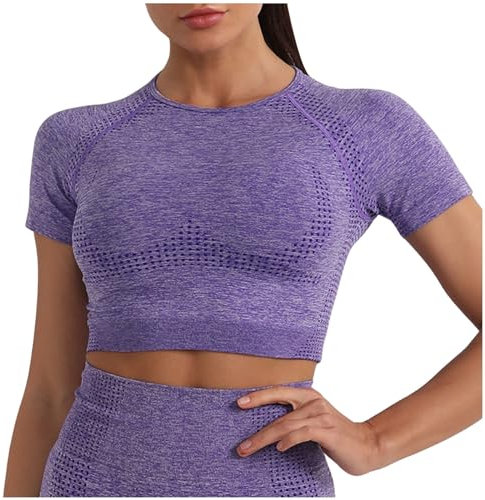 Crop Top Sport Donna Sport Running Top Top Gym Training Racerback Fitness Tee Traspirante Asciugatura Rapida Maglia Yoga Estate Manica Corta Leggero Cropped Top, O viola, S
