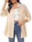 Irevial camisa lino mujer Blusa de Informal Elegante Tops con Botones Camiseta de Gran tamaño con cuello de pico de manga larga Camisa Mujer con Bolsillo Albaricoque，M
