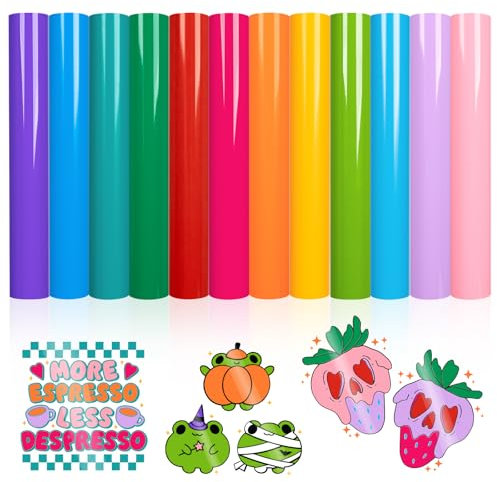VINYL FROG 12 Sheets Glossy Vinyl Bundle - PVC Adhesive Vinyl Sheets 12''x12'' - Glossy, Waterproof, Scratch-Resistant - Suitable for Mugs, Walls, Cars & More