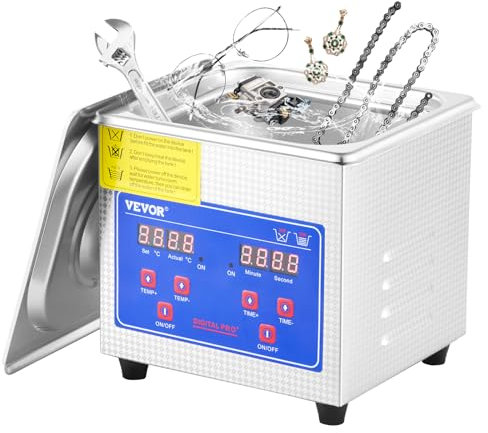 VEVOR Nettoyeur sonore professionnel de 1,3 l avec minuterie numérique de 40 kHz, excellent nettoyeur à ultrasons 110 V pour bijoux, montres, bagues, pièces, diamants, lentilles
