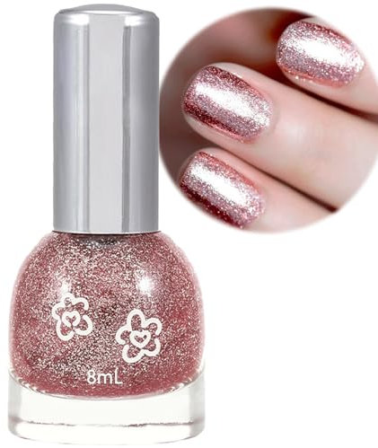 Shimmering Pink Glitter Nail Polish - Quick-Dry & Long-Lasting with High Gloss Finish - DIY Nail Art Without UV - Perfect for Sparkling Nail Looks