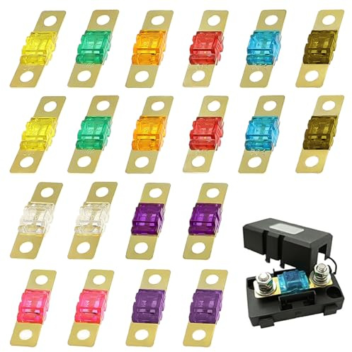 Sixfolo 20 Pièces Fusible de Voiture 20/30/40/50/60/70/80/100/125/150Amp | Fusibles de Automobile à Plats 32V,Mini Fusible en Alliage de Zinc et Plastique pour Voiture