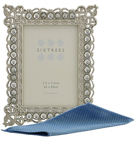 Sixtrees Adelaide 2-501-23 Antique Vintage and Shabby Chic cast silver metal 2.5 x 3.5 inch photo frame with beads. Complete with microfibre polishing cloth