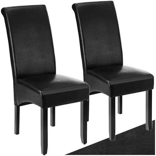 tectake® 2er Set Stühle, Kunstleder Stuhl mit hoher Rückenlehne, ergonomische Form, perfekt für den Esstisch, als Esszimmerstühle, Küchenstühle oder im Wohnzimmer - schwarz