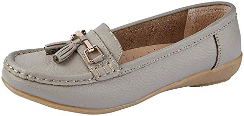 Jo & Joe Women Leather Flat Loafer Ladies Casual Comfy Slider Low Wedge Heel Work Shoes (UK 6/EU 39, Mushroom)