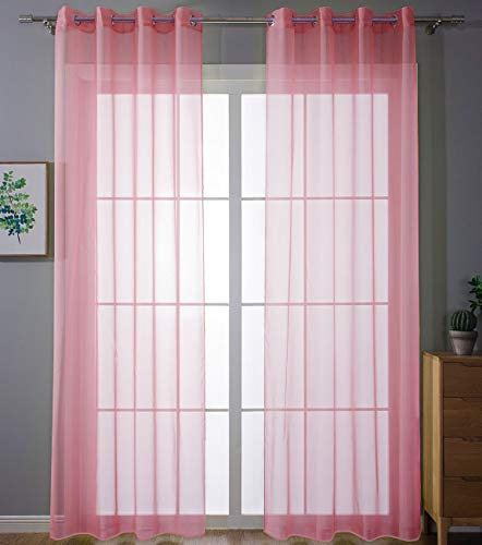 2er-Pack Ösen Gardinen Transparent Vorhang Set Wohnzimmer Voile Ösenvorhang Bleibandabschluß HxB 245x140 cm Rosa, 203322