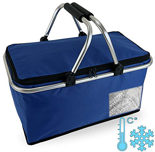 Cepewa Einkaufskorb faltbar mit Thermofunktion 30 L Kühltasche Thermokorb Picknickkorb Isoliertasche (blau mit Thermofunktion)
