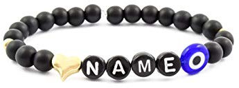 Remi Bijou Personalisiertes Armband Stretcharmband mit Ihrem Namen/Buchstaben und Nazar Boncuk, Türkisches Auge, Evil Eye - schwarz (Stil 1)