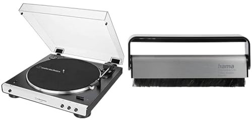 Audio-Technica LP60XBT Vollautomatischer Bluetooth Stereo-Plattenspieler, Weiss & Hama Carbon-Faserbürste für Langspielplatten (antistatisch Schallplatten reinigen, Vinylbürste), schwarz/Silber