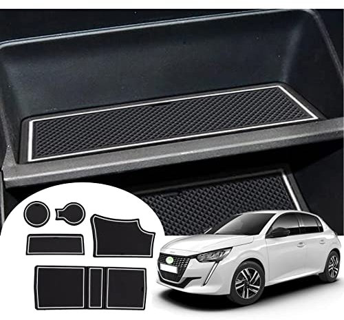 GAFAT Neu Peugeot 208 e-208/ Peugeot 2008 e-2008 Restyling 2020-2024 2025 Antirutschmatten, Peugeot 208 2023 Mittelkonsole Armlehne Gummimatten, Getränkehalter Matte, Türnaht Matten (Weiß)
