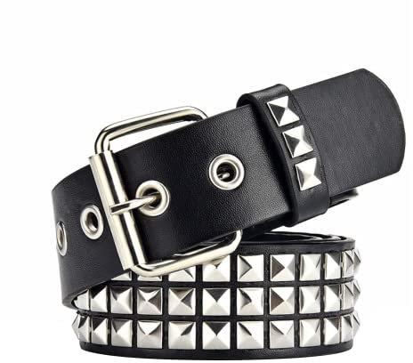 SNCEAW Nietengürtel, Punk-Rock-Nietengürtel mit hellen Pyramiden-Nieten, für Damen und Herren, Schwarz, Fit Pant 31-36 inch