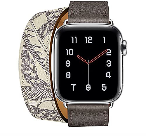 Aergood Cuir Bande,Compatible avec Apple Watch Bracelets 38/40/41mm 42/44/45mm, Double Tour Bracelet de pour iwatch Series 7 6 5 4 3 2 1 SE(42/44/45mm,Gris/Motif)