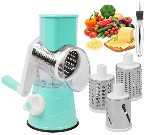 OITUGG Rotary Cheese Grater Vegetable Slicer, Manual Cheese Grater Rotary with 1 Pcs Shred Silk The Knife and 3 Pcs Thicker Sharp Blade, Coarse Shredding, Fine Shredding, Slicing Cheese and Vegetable