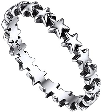 FOCALOOK 925 Sterling Silber Sterne Ring für Frauen Mädchen - Dezent, Größe 64 (20.4) - Ewigkeit Fingerring Schick in Altsilber Farbe - Schmuckstücke für Geburtstag Hochzeit