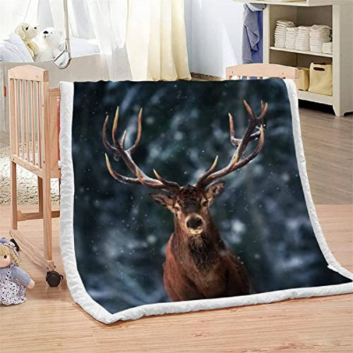 Kuscheldecke 80x150 cm 3D Elch, Wolldecke Tier Flauschige Fleecedecke, Warme Sherpa Decke Wohndecke Sofadecke, für Tagesdecke Blanket Couchdecke