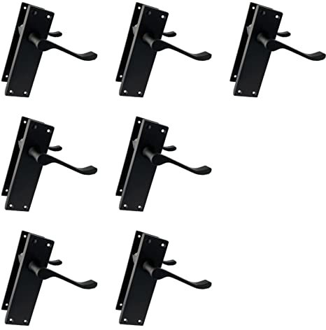 Haven Heritage Door Handles Internal Victorian Scroll Lever Latch in Matt Black - Long Back Plate Size 150mm x 40mm Sold in Pairs (7)