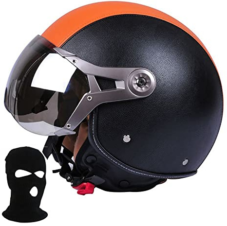 Adulti Caschi Jet Moto Vintage, Scooter Casco Mezzo in Pelle Stile retrò con Visiera, Omologati ECE - Caschi Aperti Quattro Stagioni Stile, Cruiser per I Uomini e Donne (57~62CM)