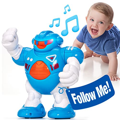 hahaland Baby Spielzeug 6 12 Monate Laufender Activity Roboter Junior mit Musik, Klängen, Licht und Interaktiven Funktionen - Tummy Time Krabbel Spielzeug für Babys ab 1 Jahr Jungen Geschenke