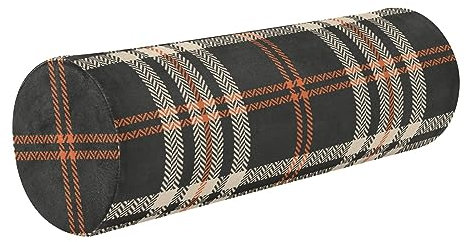 Braun Orange Plaid Yoga Meditation Nackenrolle Kissen Kleine Nackenrolle Kissen Runde Kissen für Stuhl Zylinder Nackenrolle Stützkissen für Beine
