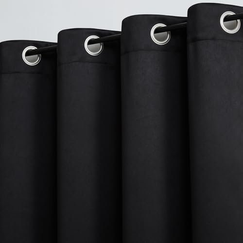 Beauoop Schwarz Blickdicht Vorhänge für Wohnzimmer Einfarbig Verdunkelungsvorhänge Gardinen mit Ösen Thermogardine Lichtundurchlässig Dekoschal für Schlafzimmer 2er Set, 175 x 140 cm (H x B)