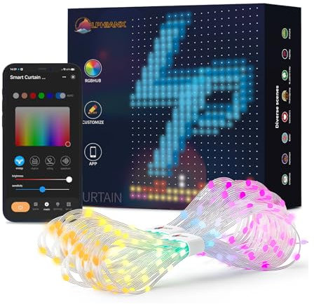 Lphianx Smart Curtain Lights with 540 LEDs, WiFi Connectivity, Colorful Christmas Curtain Lights, Customizable Dynamic Curtain String Lights for Indoor and Outdoor Use in Bedroom,Dimensions 5 x 6.9ft