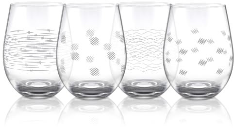 Joeyan 520ml gravés verres à vin sans tige,lot de 4 tasses à vin blanc avec motifs de points,verres à cocktail, verre en cristal sans plomb, haute qualité, passent au lave-vaisselle, cadeau amusant